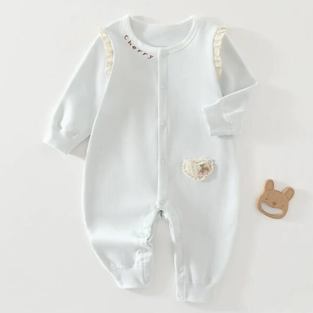 Newborn Girl Romper Long Sleeve Cotton Spring Fall Infant Clothes Princess Style Lace Collar Baby Jumpsuits