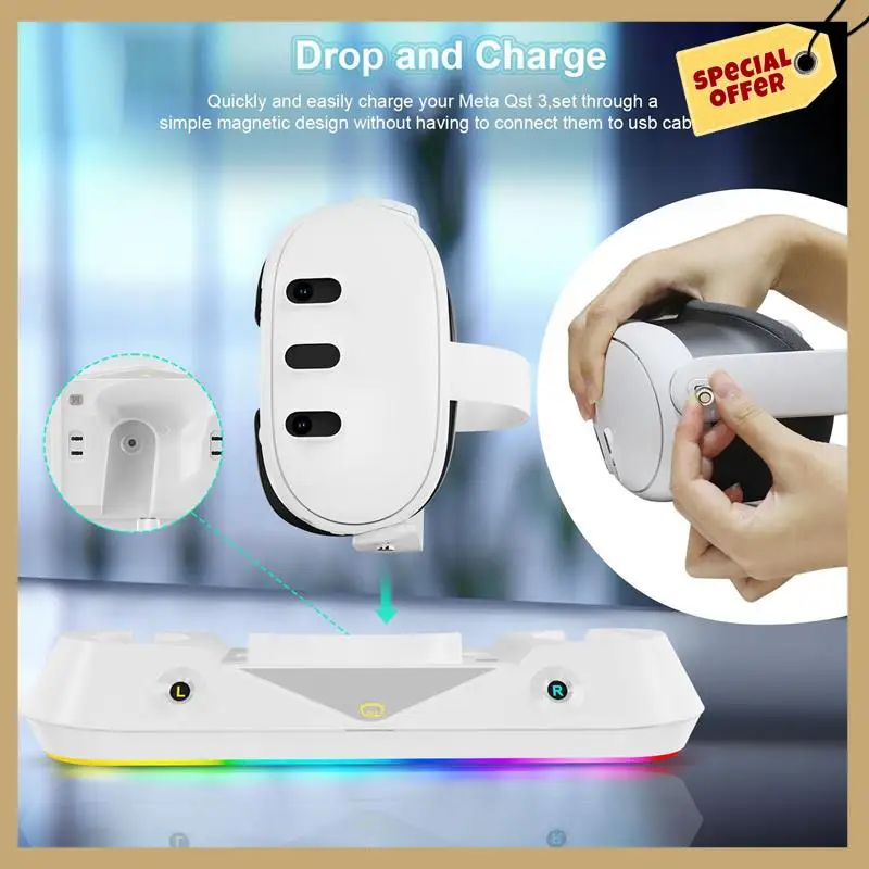 Stabiele prestatie-oplaaddock RGB-oplaaddock Snelle laadstationbasis voor Meta Quest 3-oplader VR-headset en controller
