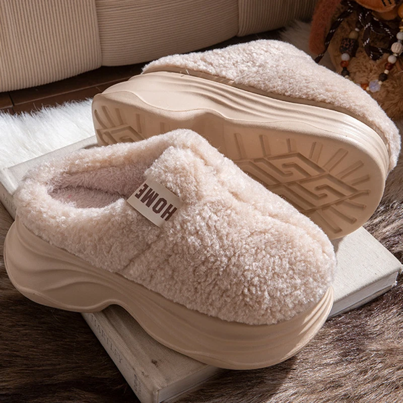 

House Slipper Women Fuzzy Fur Plush Indoor Thermal Winter Warm Home Shoe Platform Furry Flip Flop Thick Footwear height increase