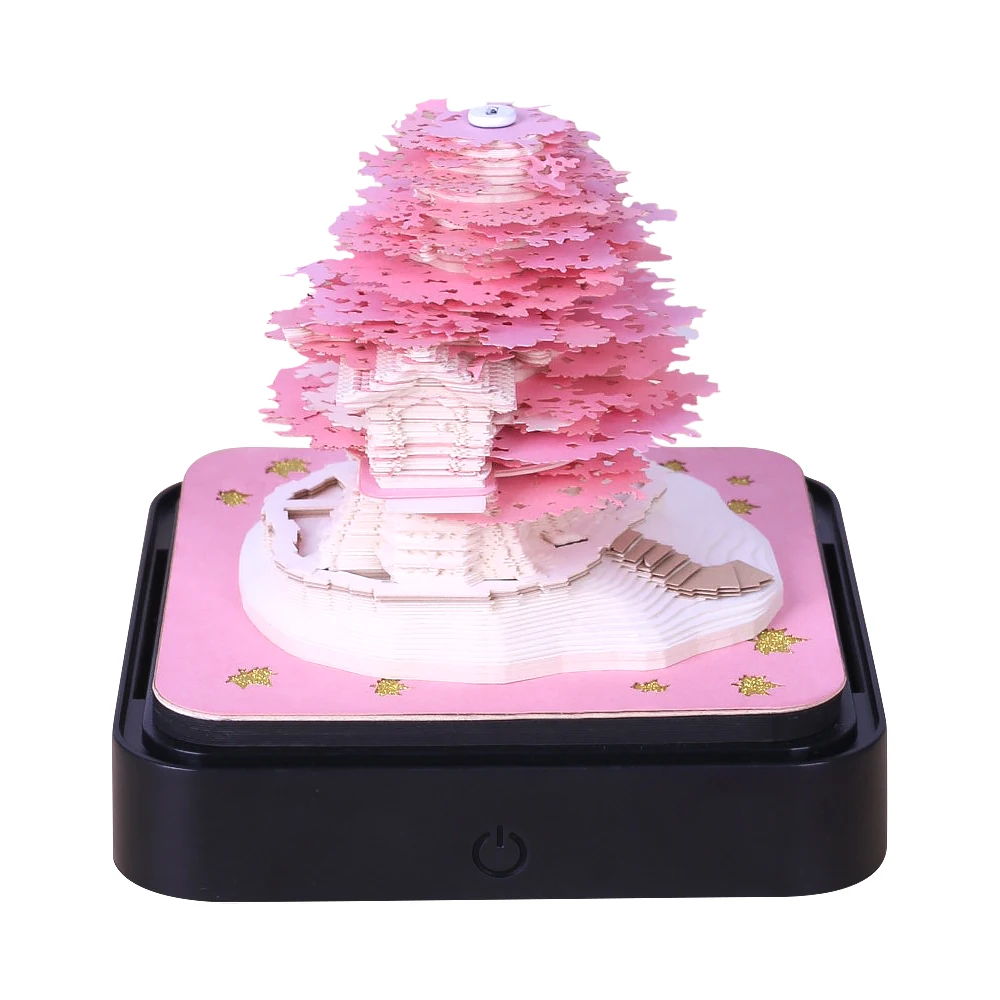 

Omoshiroi Block 2024 Calendar 3D Notepad Sakura Tree 3D Memo Pad With Lights Desk Calendar Diy Note Paper Carving Art Craft Gift