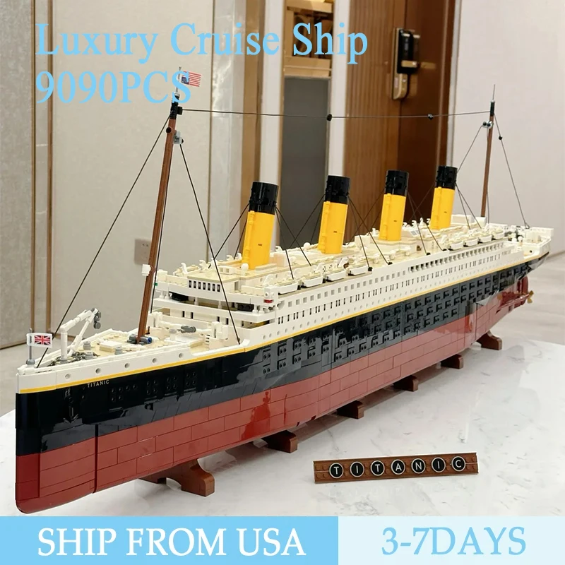 

9090PCS Classic Luxury Cruise Ship Building Blocks Model Steamship Home Ornaments Assembly Bricks Toys Kids Adult Holiday Gifts