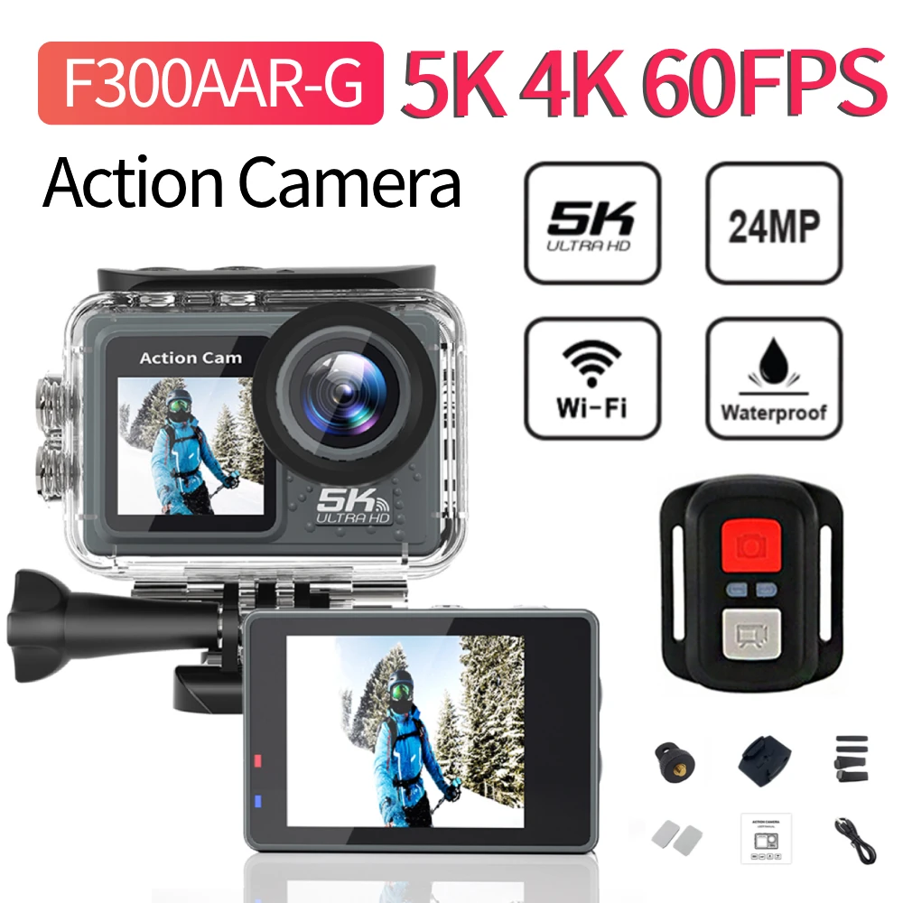 Caméra d'action 5K 4K 60FPS Anti-secouement WIFI sport DV caméra double écran caméra de cyclisme en plein air 170 °   Grand angle avec télécommande
