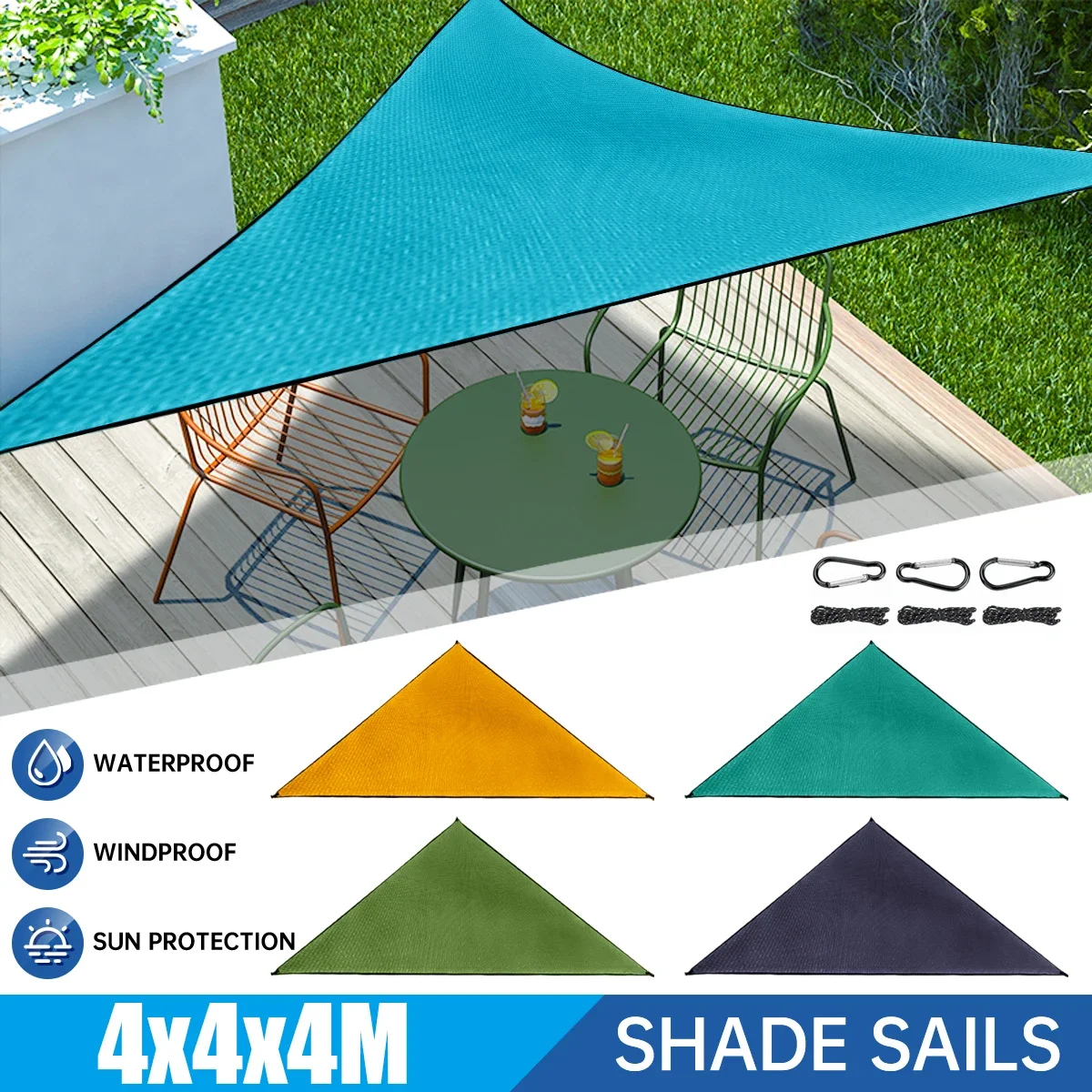 

Waterproof 4x4x3m UV Sunshade Canopy Sun Shade Sails Net Cover Triangle Garden Awning