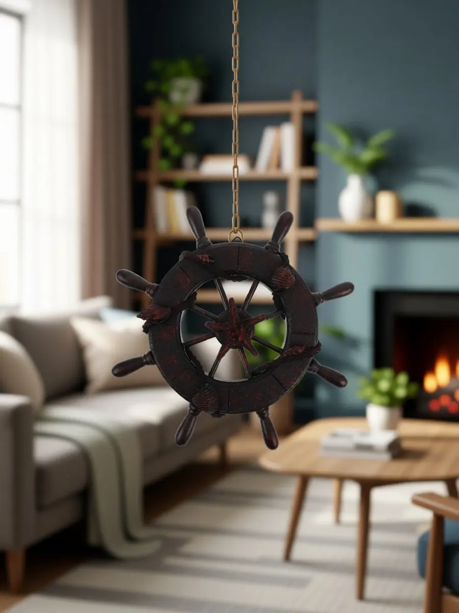 Ship Rudder Wall Decor Mediterranean Style Wooden Nautical Beach Steering Wheel Hanging Ornament for Coastal Home Decor