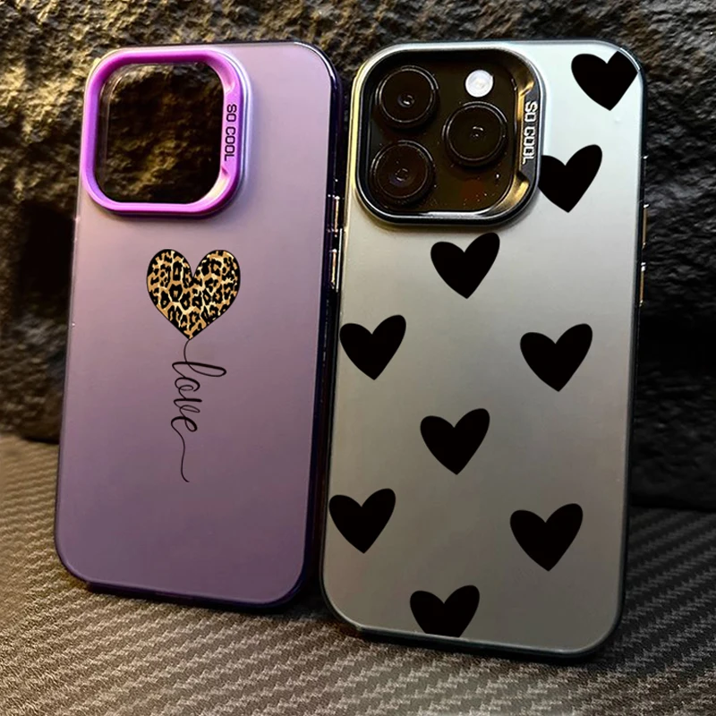 Leopard Love Balloon Pattern Silver IMD Phone Case for iPhone 16 Case iPhone 11 12 13 14 15 Pro Max XR XS 7 8 Plus SE 2020 Cover