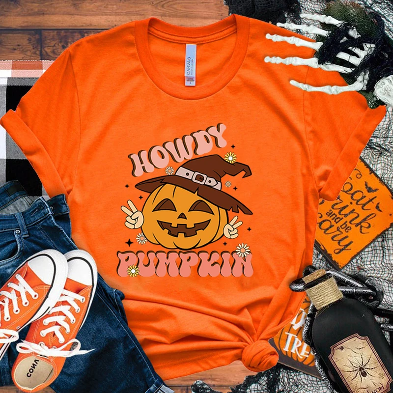 

New Funny Halloween Pumpkin T Shirt Unisex Short Sleeve O Neck Summer Casual Letter Printing T-Shirt Top Tee