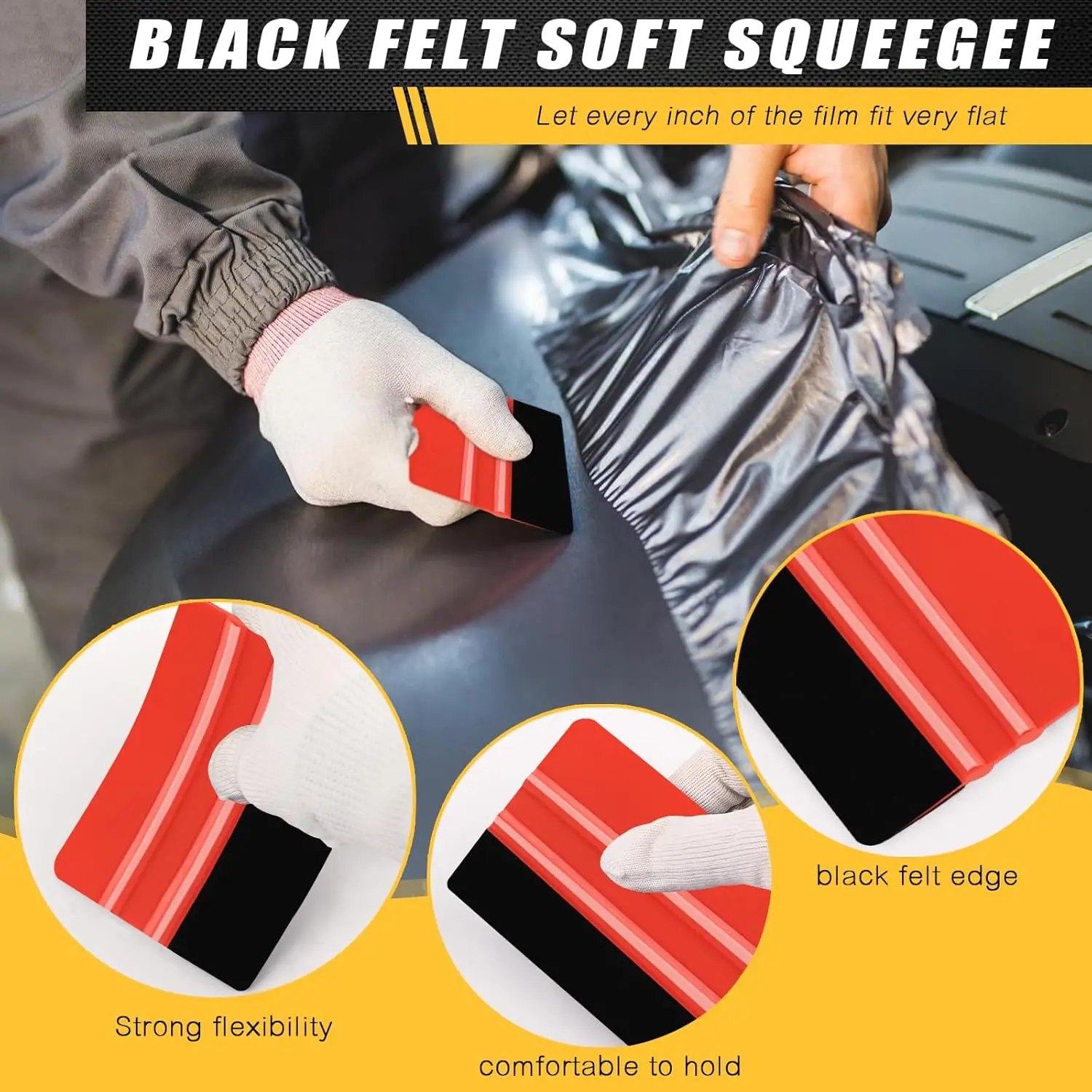 Vinyl-Folien-Werkzeugset Professionelles Tapeten-Installationskit Filzabzieher Trimmer Blasenentferner für Autofolierung und Fenstertönung – Detail 12