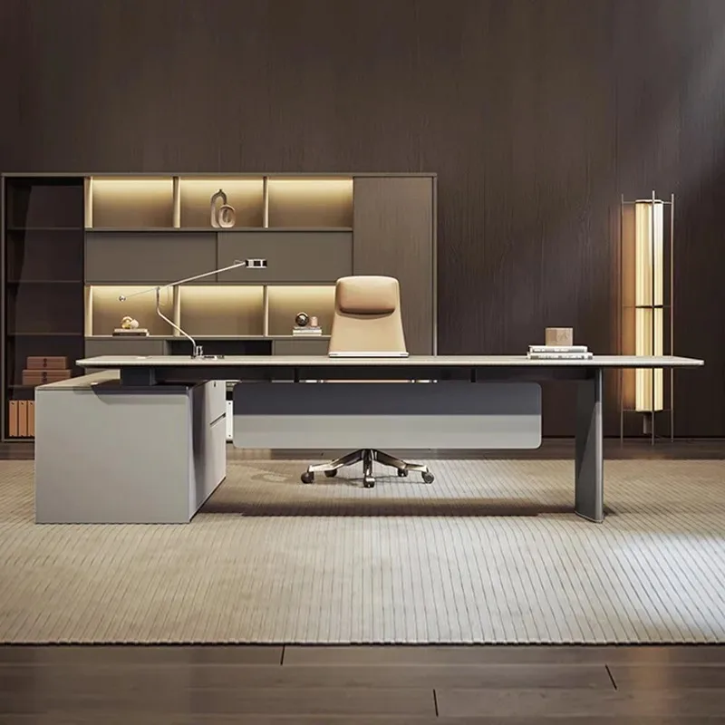 Large office desk, simple and modern, manager's office atmosphere, CEO's office desk and chair combination