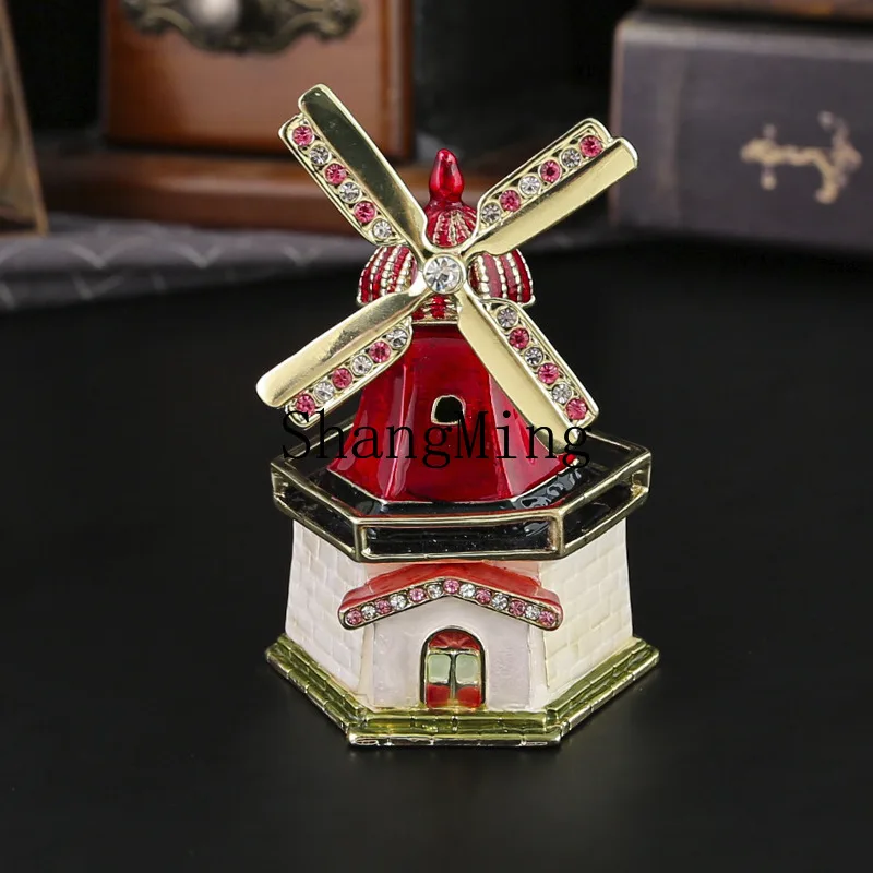 

CL red enamel color windmill jewelry box travel souvenir metal handicraft creative ornament