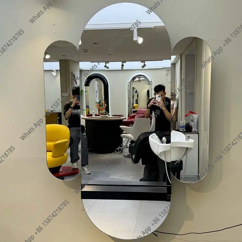 

New electric telescopic high-end hair salon mirror table perm and dyeing area mirror barber shop hair cutting mirror