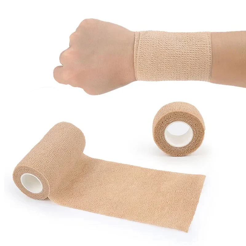 5 Pcs 2.5/5/7.5/10cm Self Adhesive Elastic Bandage Cohesive Non-woven Wraps Tape Disposable for Sports Fixing Finger Wrist Leg