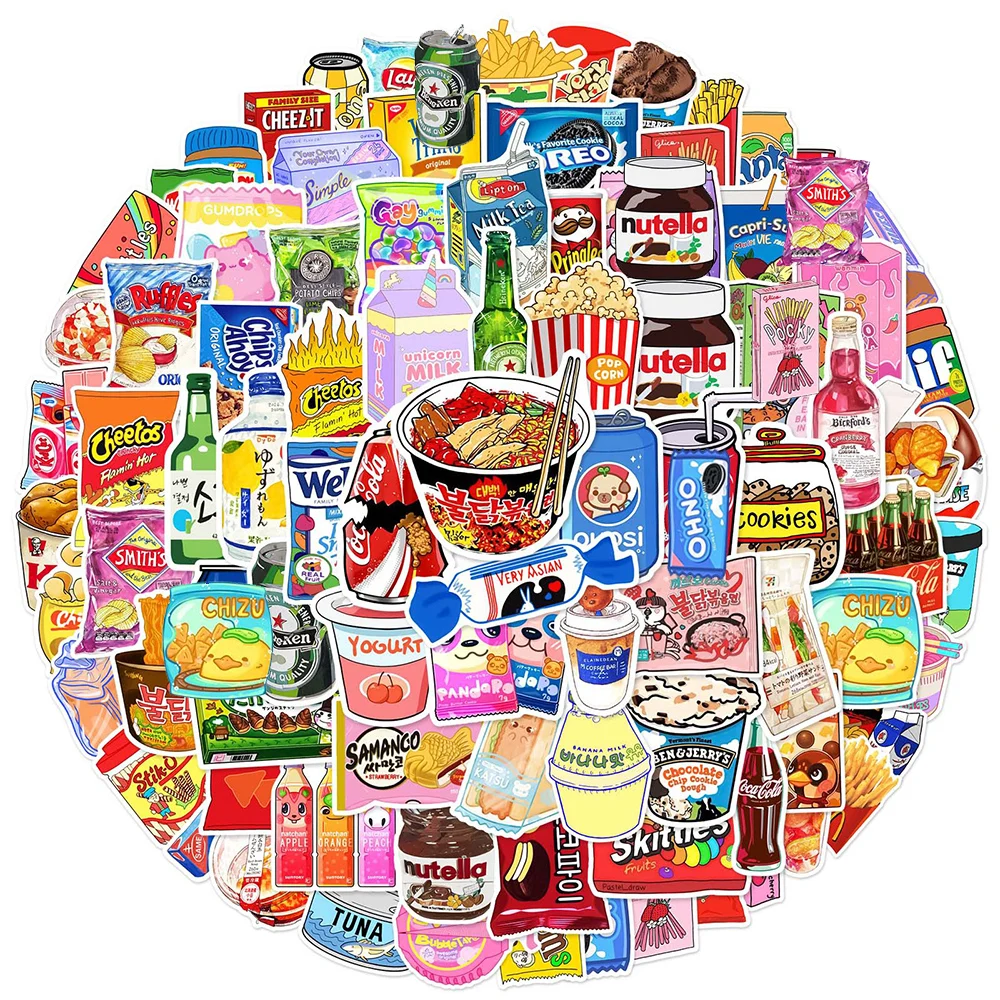 

10/30/50/100pcs DIY Kawaii Snacks Stickers Ins Decorative Cartoon Sticker for Laptop Scrapbooking Suitcase Graffiti Girls Decals