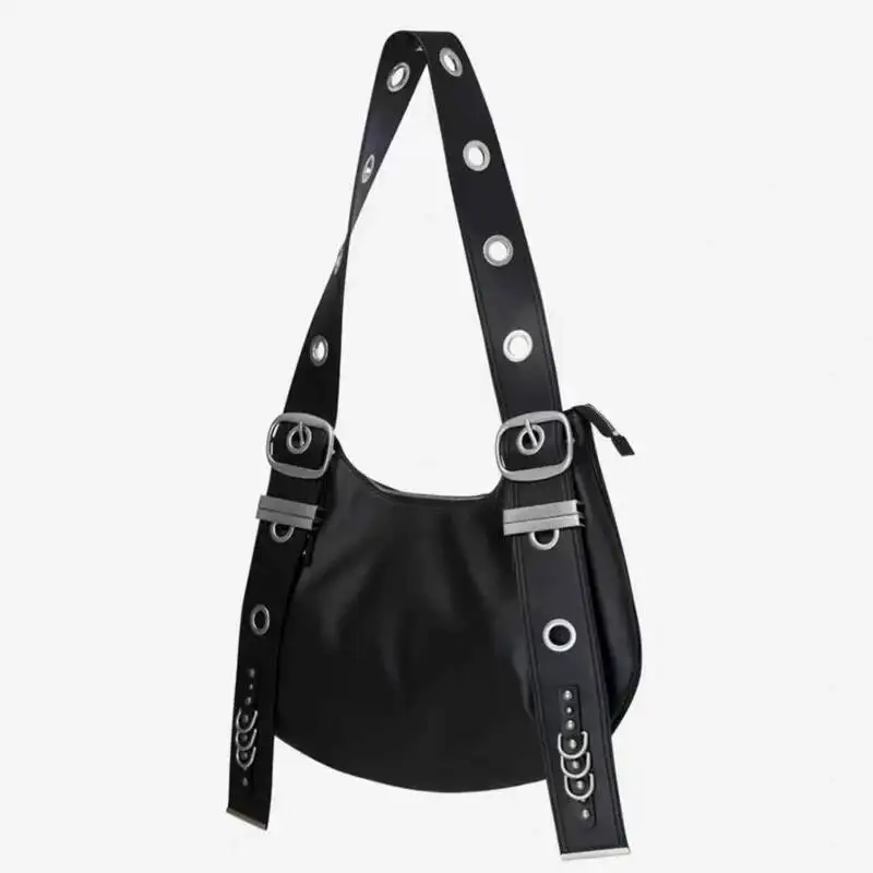 กระเป๋าสะพายไหล่สไตล์วินเทจพังก์ ประดับหมุด เข้าได้กับทุกชุด ความจุเยอะ สไตล์กรันจ์ เรียบง่าย สะพายใต้วงแขน  กระเป๋าโท้ทสไตล์ Y2K สำหรับผู้หญิง แฟชั่นสตรีทแวร์