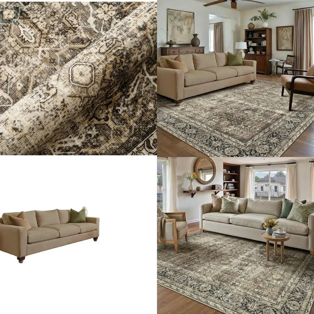 

6x9 Vintage Brown Area Rug - Washable, Non-Slip, Low Pile for Living Room, Bedroom, Office