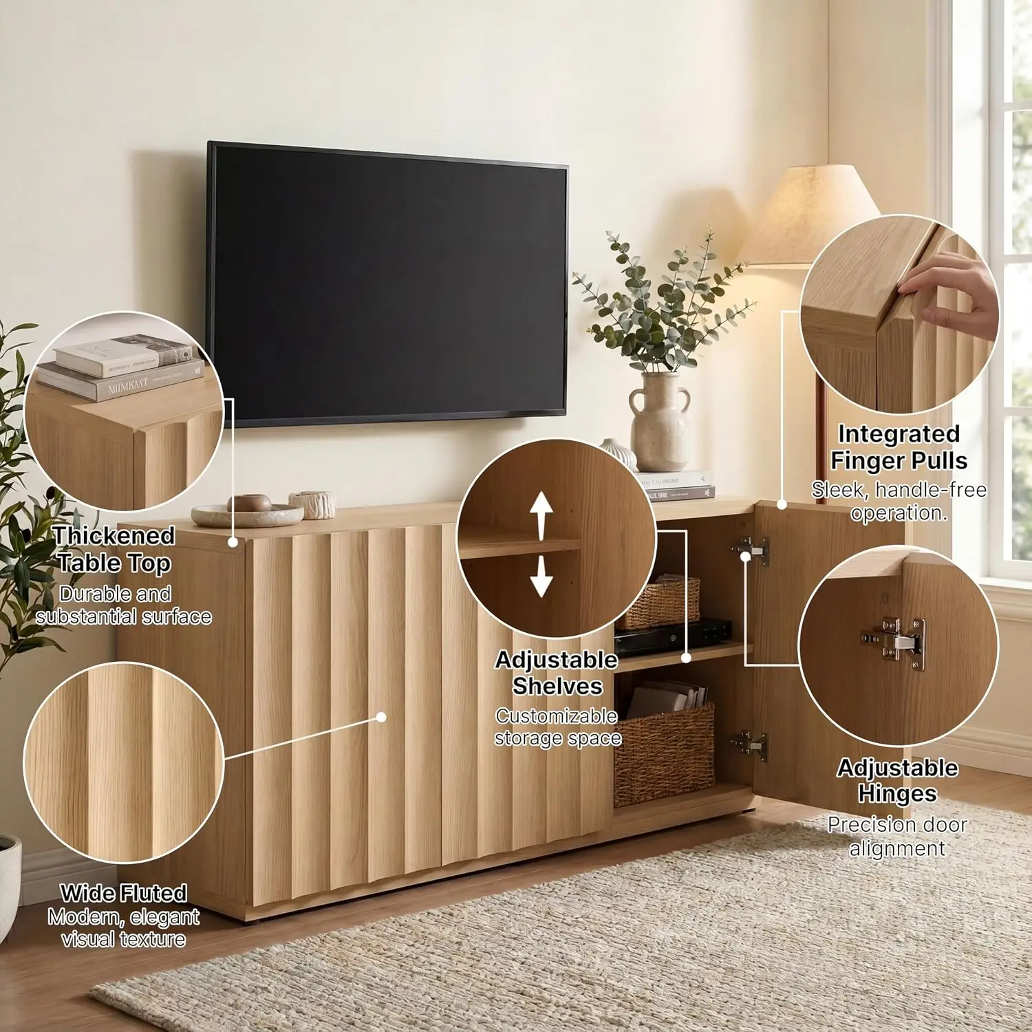93.92” TV Stand, 100 90 80 75 Inch TV Stands for Livingroom, Entertainment Center with Storage 6 Doors Media Console, Custom