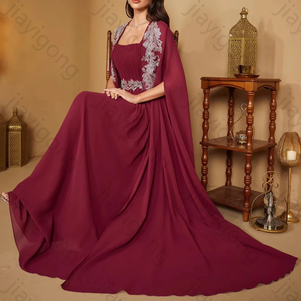 Customized Square-Neck Sequin Patchwork Cape Sleeves Slim Evening Dresses Elegant Celebrity Dress High Quality Prom Party Gowns