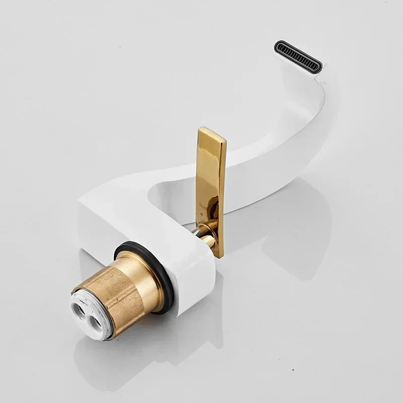 

Faucet Bathroom Solid Brass White Sink Mixer Waterfall Bathroom Sink Faucet Single Holder Single Hole Water Taps Deck Mounted