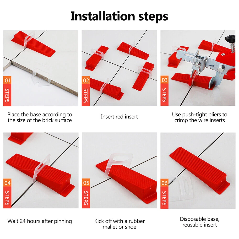 Boden-Wand-Keramikfliesen-Nivelliersystem-Clips-Abstandhalter-Band-Set für Fliesenverlegung Bauwerkzeuge Gebäude, 500 Stück, 1mm - 2,5mm – Detail 3