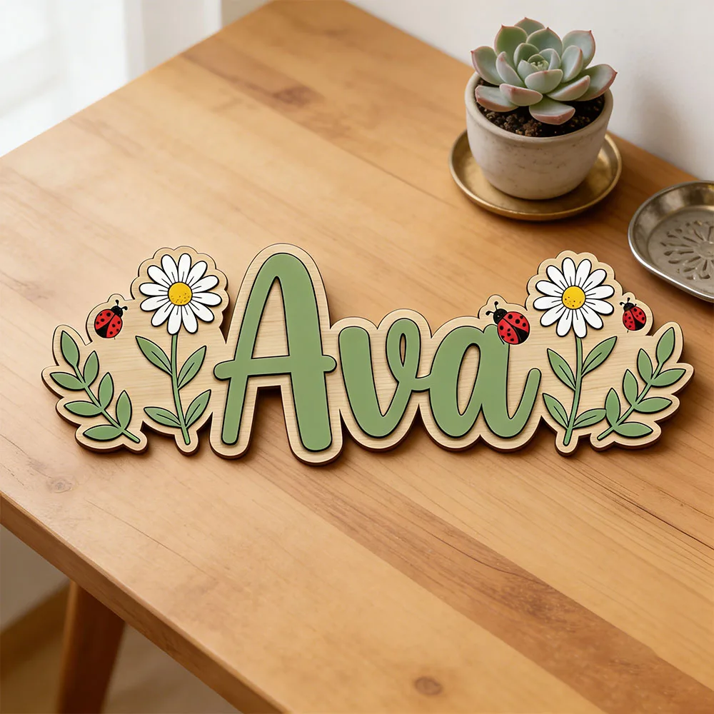 Personalized Daisy Ladybug Name Wooden Sign Girls Room Wall Decor Baby Shower Gift for Garden Theme Birthday Party