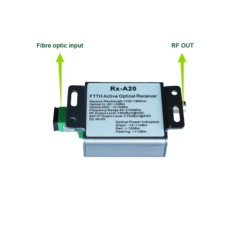 FTTH Active Optical Receiver RF Modulator 1550nm CATV Satellite Receiver 45-2150MHz SC/APC Optical Signal to RF Signal Converter