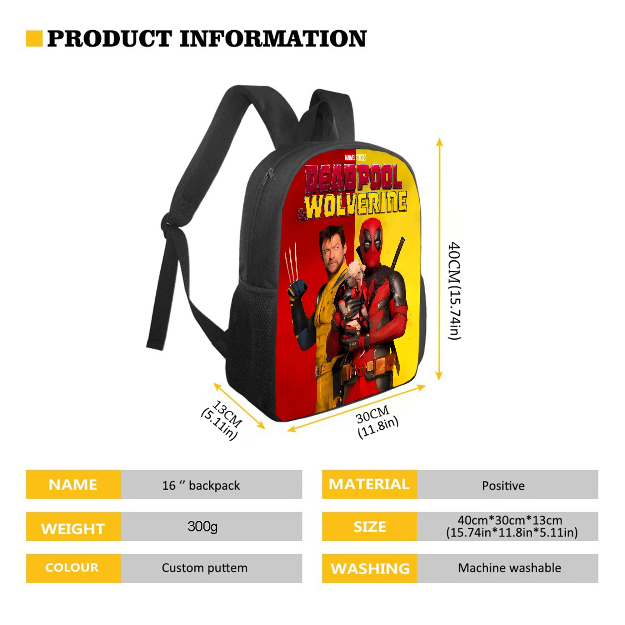 Deadpool & Wolverine Kids Backpacks Marvels Action Figures School Bags Boys Girls Outdoor Sport Travel Knapsack Children Gift