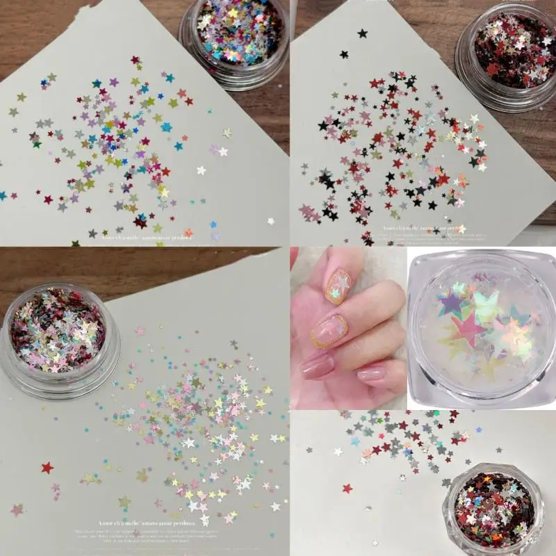 1 Set Mixed Size Candy Colored Laser Star Glitter Colorful Pentagram Nail Glitter Sparkling DIY Accessory Nail Decoration