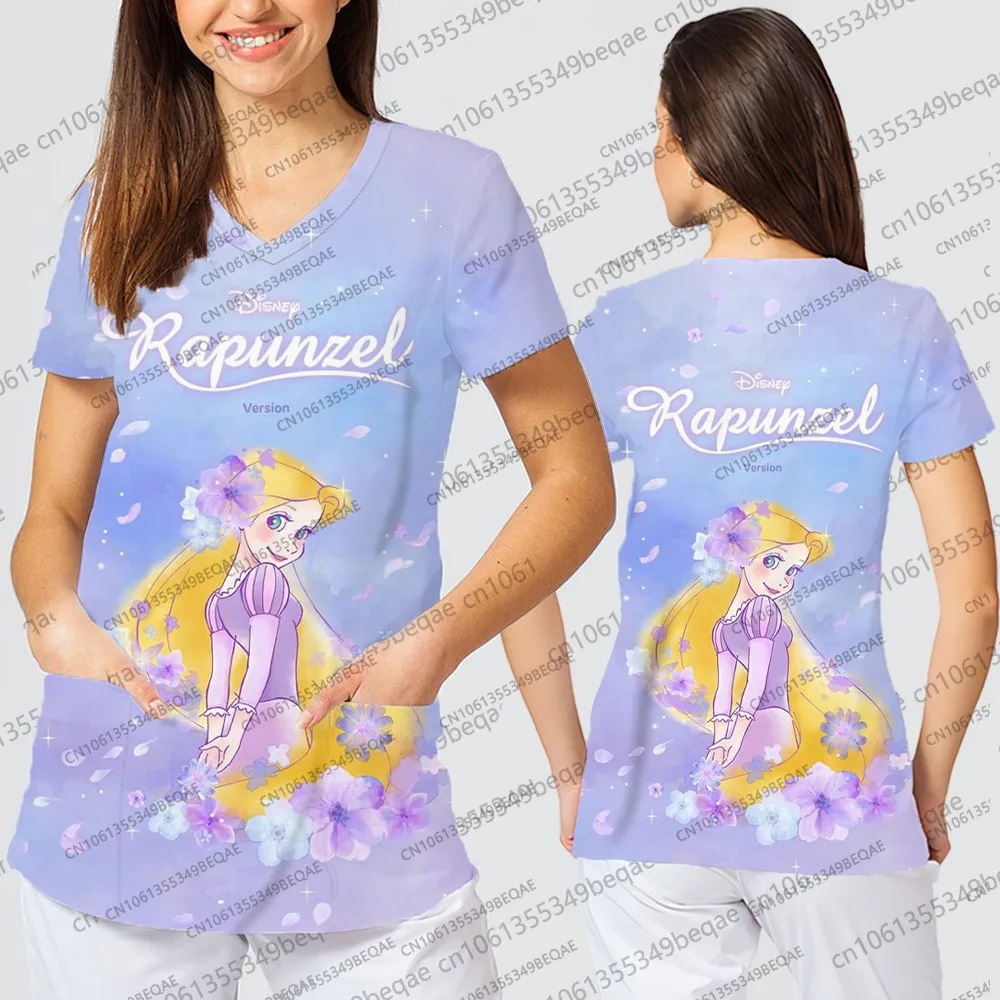 Disney dos desenhos animados impressão gráfica camisetas femininas verão casual com decote em v roupas estilo y2k na moda confortável uniforme de enfermeira para mulher