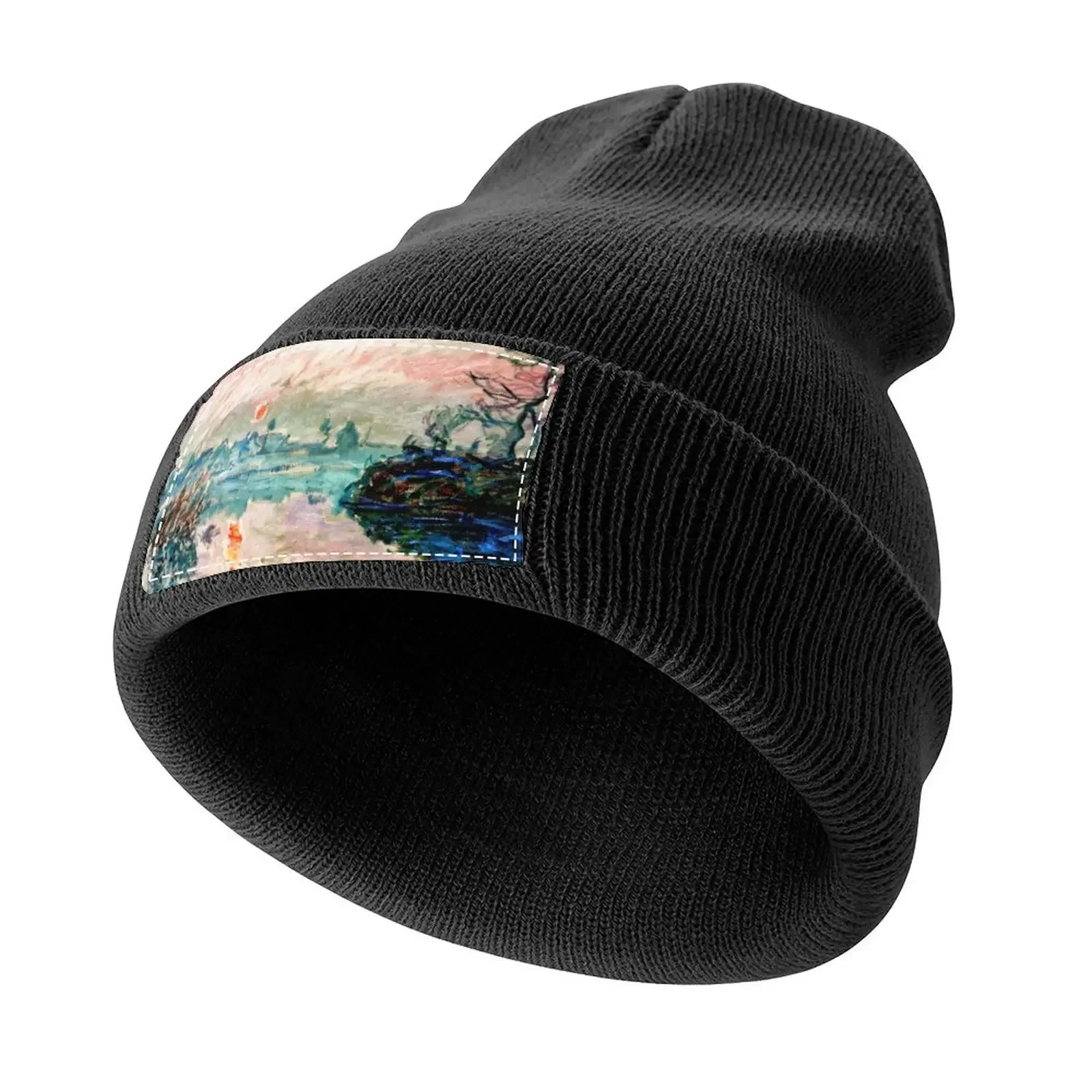 Claude Monet's 'Soleil couchant sur la Seine à Lavacourt' Knitted Cap |-F-| Visor Woman Men's