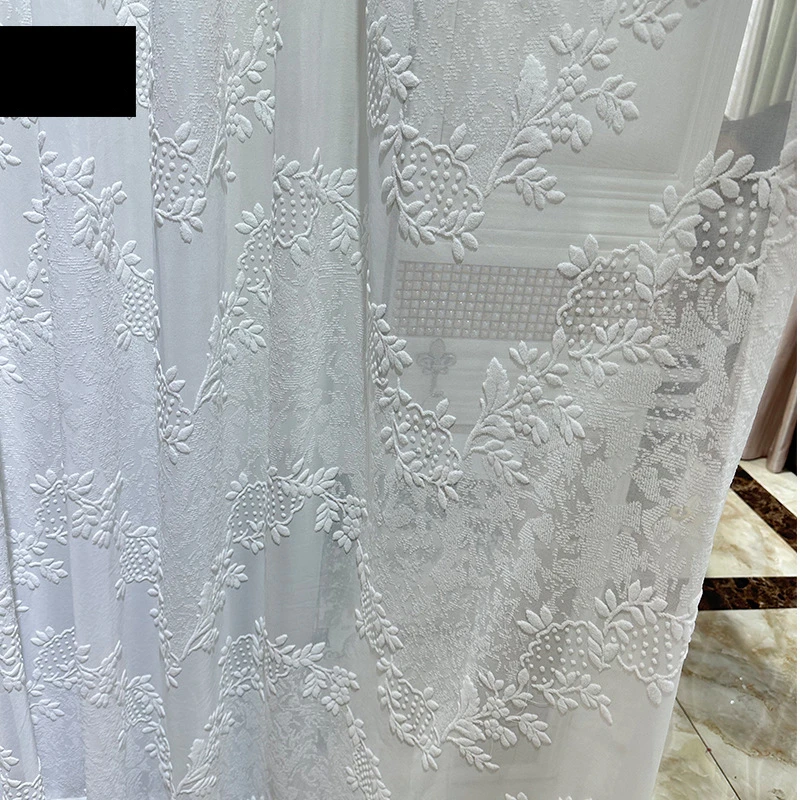 New Embossed Jacquard White Screen Curtains for Living Room Bedroom French Window Balcony Window Customized Products Partition