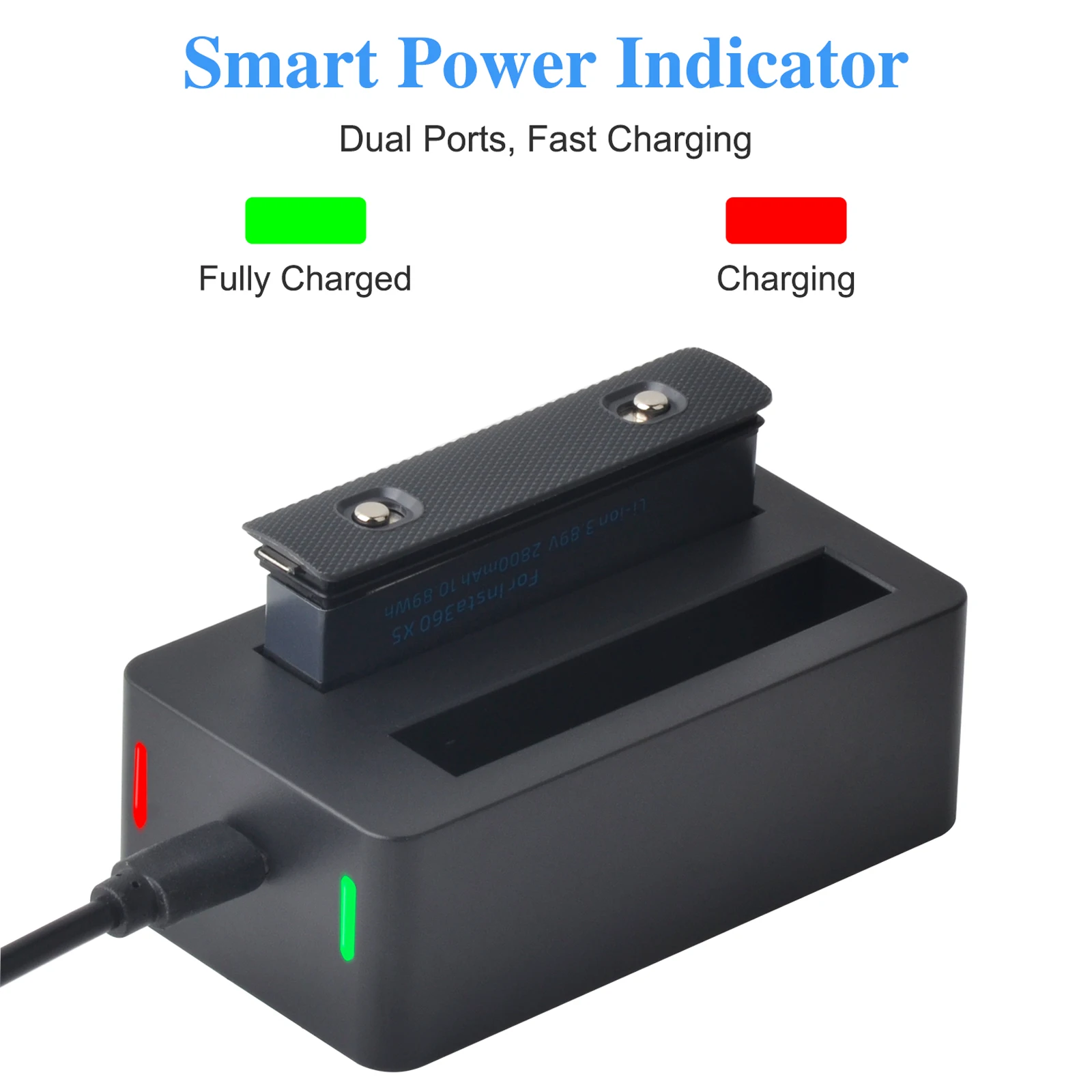 Li-ion Rechargeable Battery for Insta360 X5 Action Camera, with Fast USB-C Charging Dual Charger