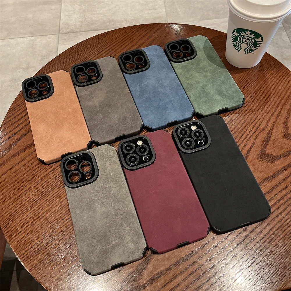 Luxury Matte Soft Leather Case For iPhone 15 14 13 12 11 Pro Max Shockproof Silicone Shell X XR 7 8 Plus SE 2020 2022 Back Cover