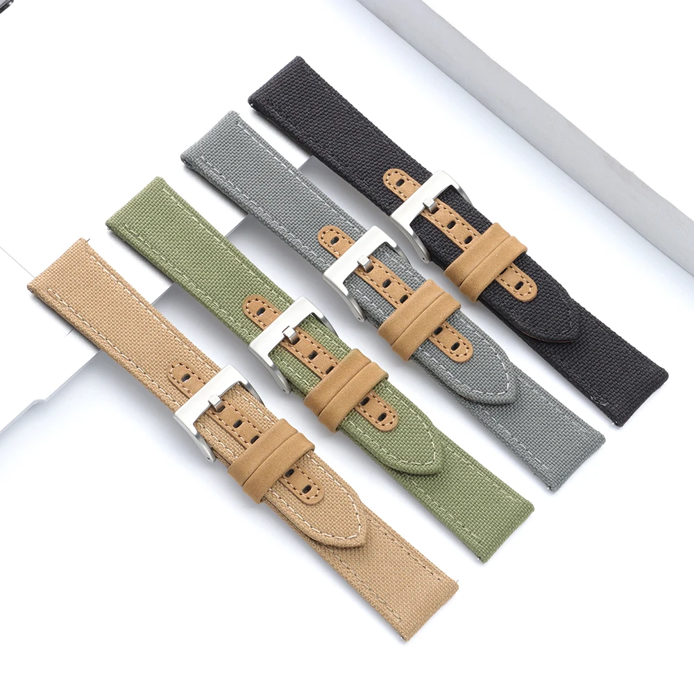 20mm 22mm Canvas Nylon WatchBand Nylon Leather Military Watch Strap Quick Release Universal Men Women Bracelet Watch Accessories