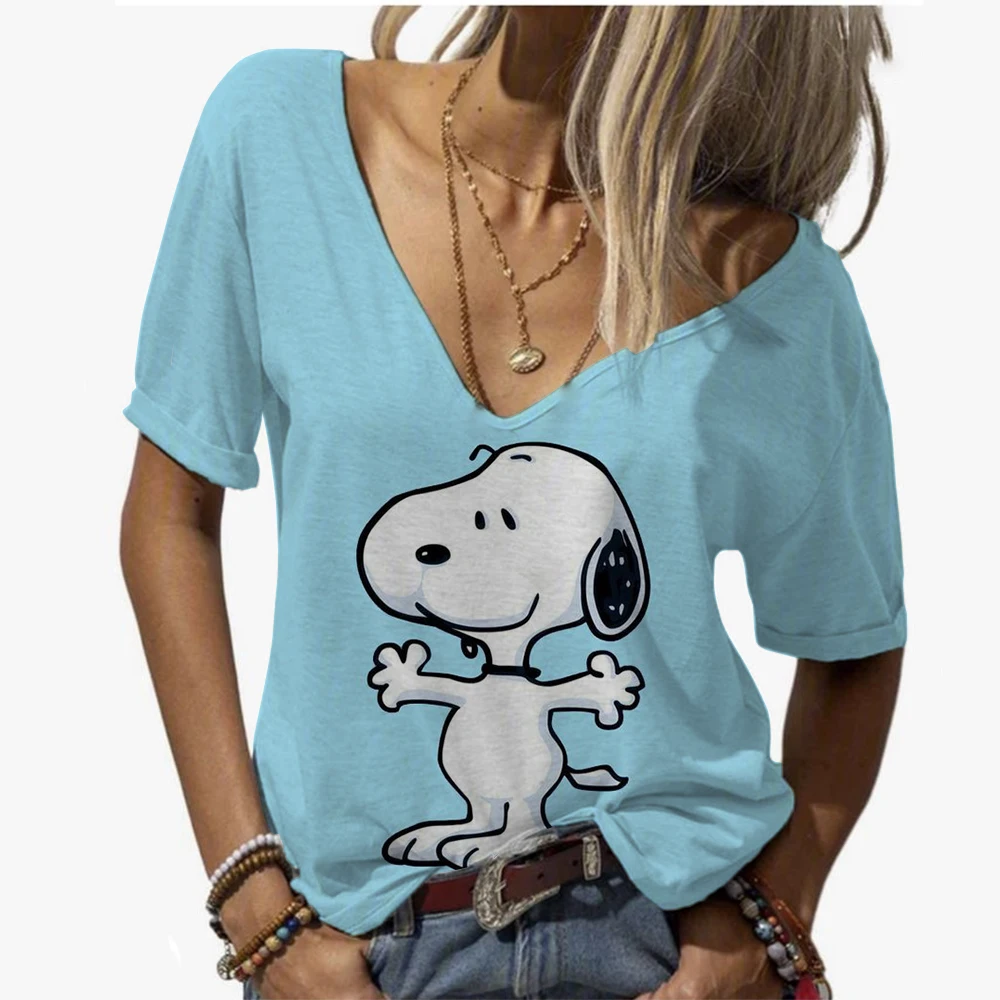 2025 mode femmes Blouse T-Shirts Snoopy imprimer décontracté hauts dames décontracté femmes T-Shirts Harajuku filles à manches courtes vêtements