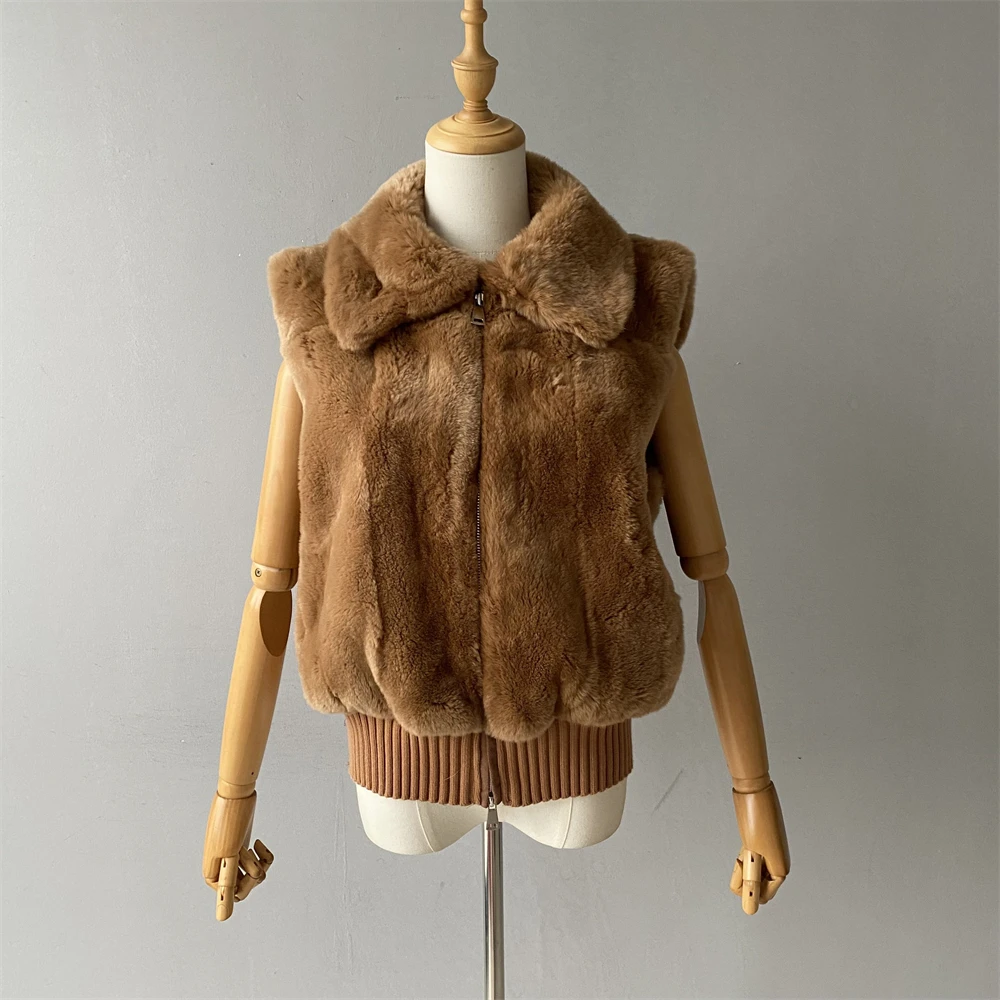 Jxwatcher Real Rex Rabbit Fur Coat for Women 2025 Winter Warm Fur Jacket Knitted Sleeves Can Removable Design New In Outerwear