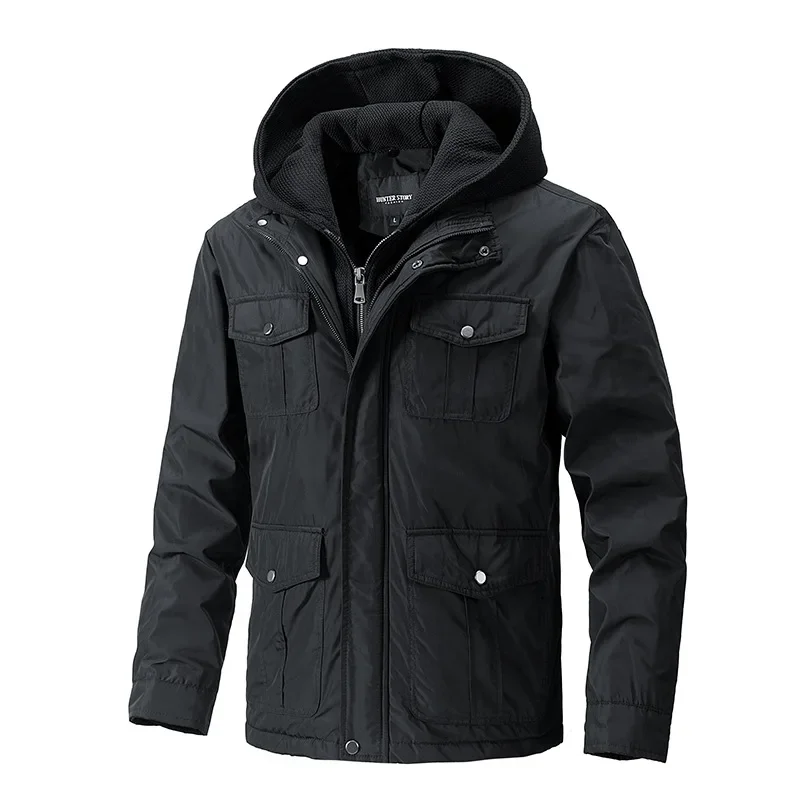 Men's Fall/winter Hooded Detachable Cargo Retro Outdoor American Tough Guy Men's Coat