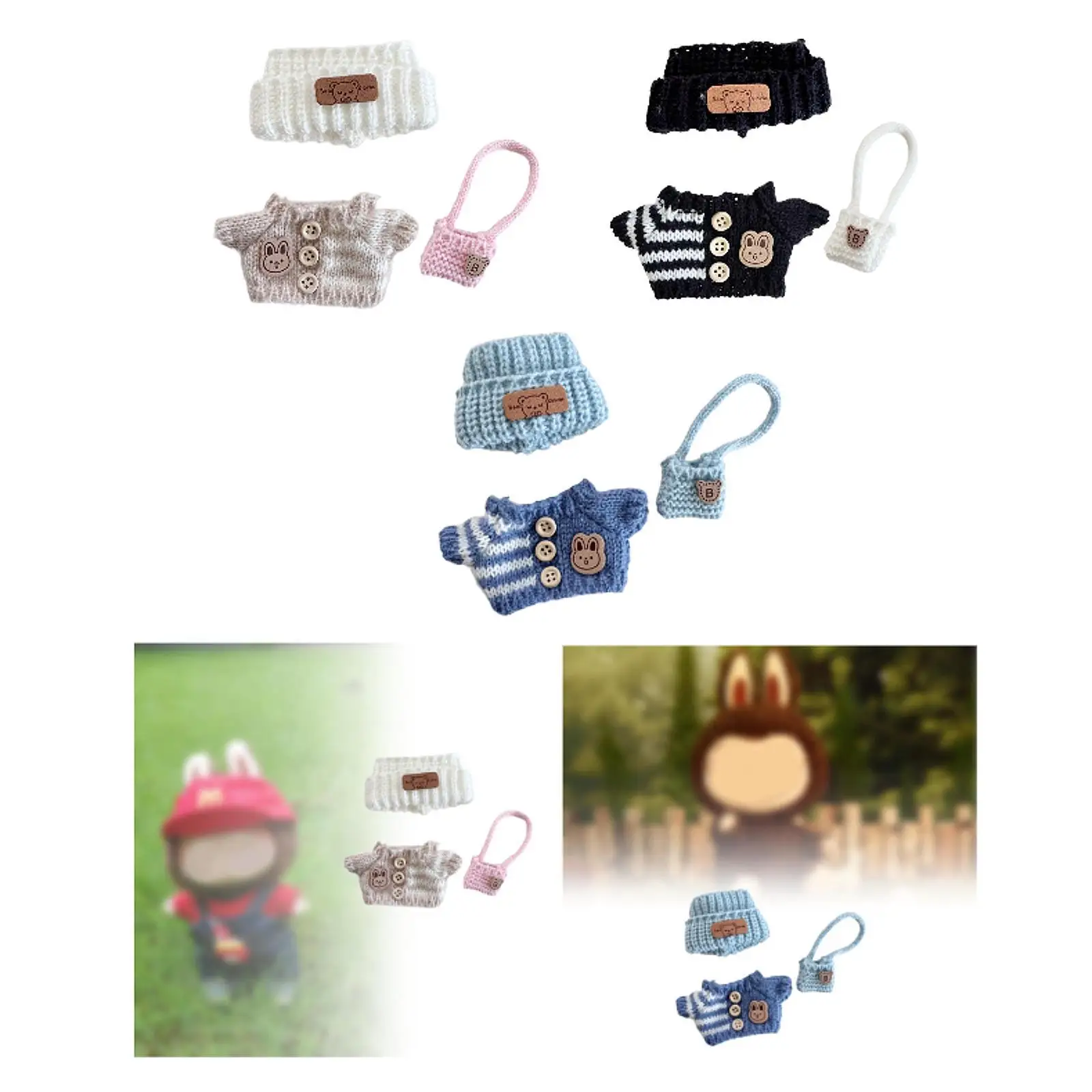 3x conjunto de mochila y sombrero de vestir en miniatura, accesorios para fotos, conjunto de ropa para muñeca DIY, conjunto de ropa para muñeca colgante de 15cm y 17cm