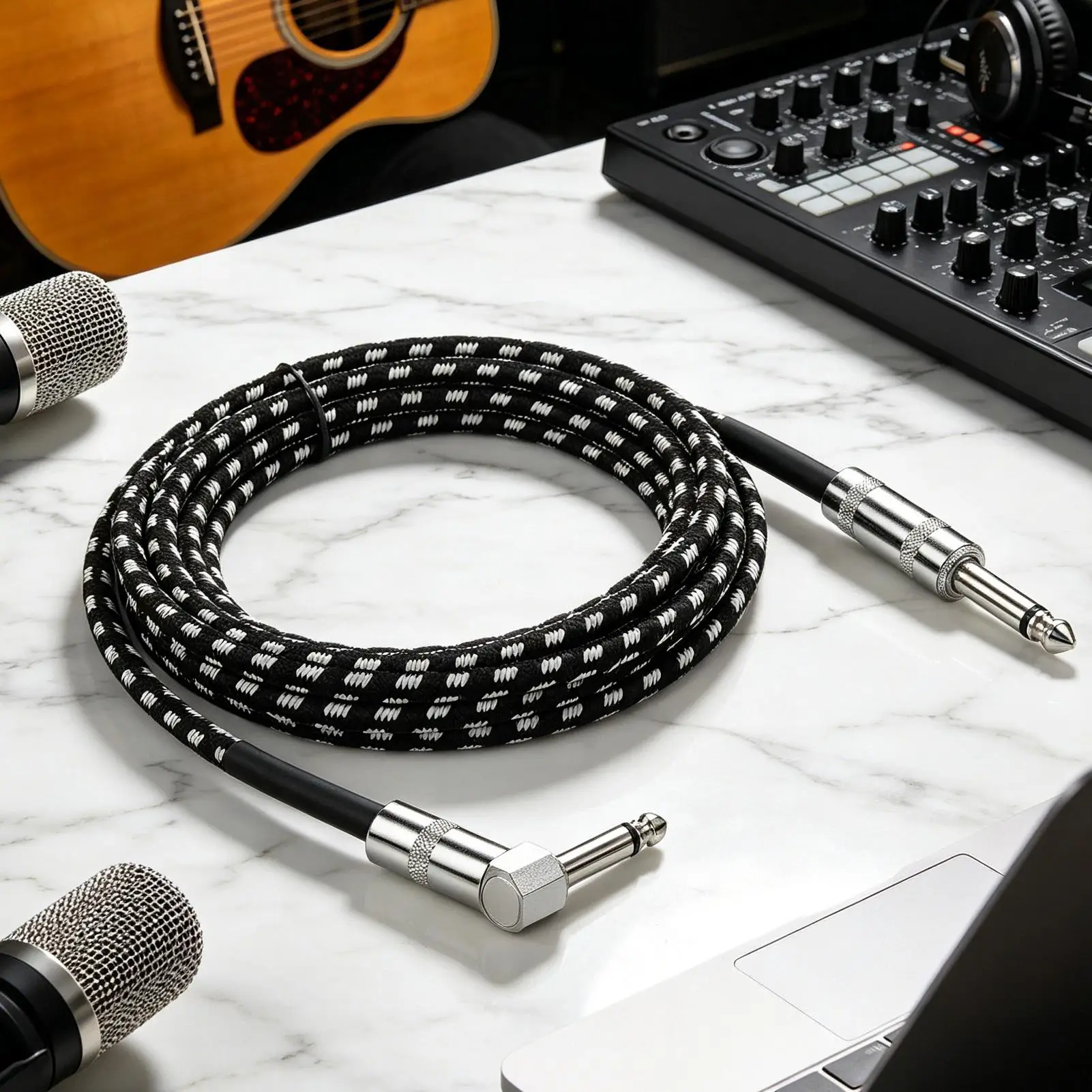 Guitar Cable Heavy-Duty Reinforced High Fidelity Right Angle To Straight Guitar Cord For Bass Mandolin Studio Recording Home