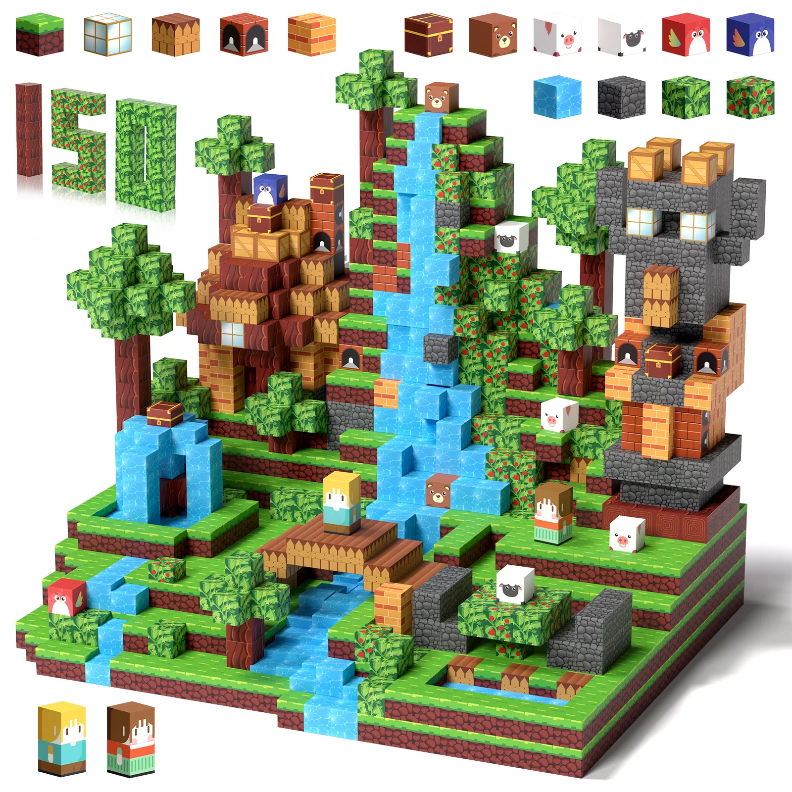 Ensemble de blocs de construction magnétiques de 150 pièces, ensemble de jouets magnétiques créatifs, blocs d'empilage créatifs, matériau ABS de 2,0 cm, jouets de construction pour enfants sur le