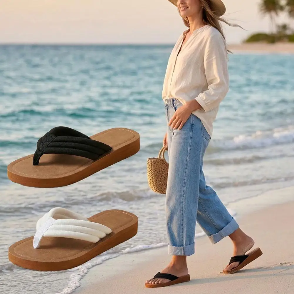 Women's Padded Strap Flip Flops Soft Foam Platform Sandals Flat Thong Slippers Casual Beach Vacation Walking Shoes