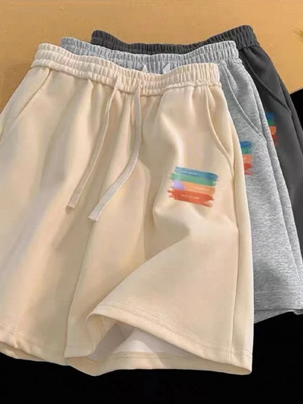 

ex Summer Spor orts Casual Loose Fit Polyester Fiber Breathable Youthful Sle Straight Leg Print Pattern orts