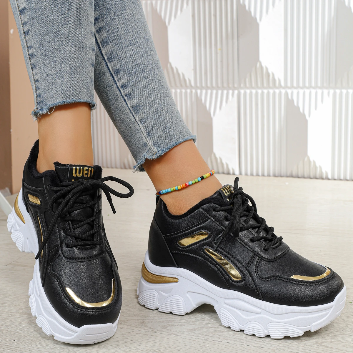 Women's Fashion Casual Platform Sneakers 2025 Autumn and Winter New Lace-up Warm and Comfortable Daddy Shoes Zapatos Mujer