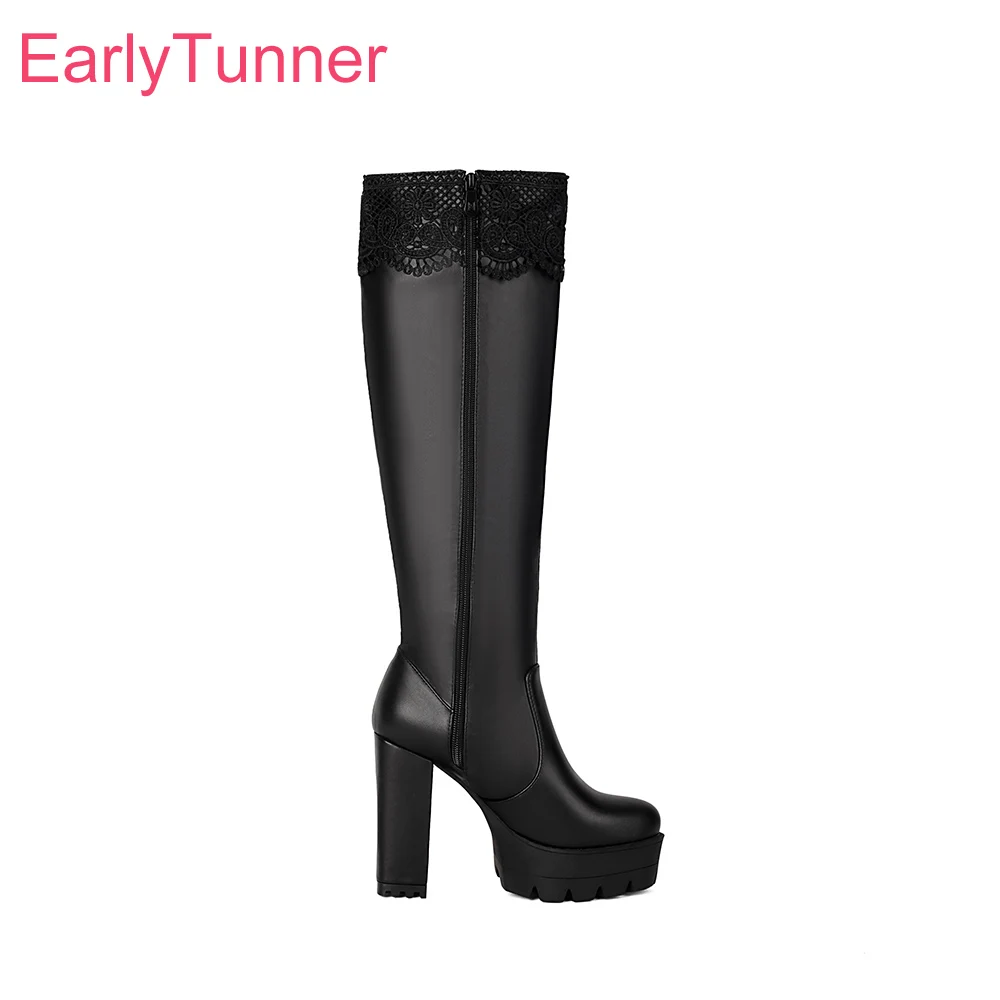 2026 Winter Comfort Women Knee High Riding Boots Platform High Chunky Heels Lady Party Shoes Large Size 13 45 48 50