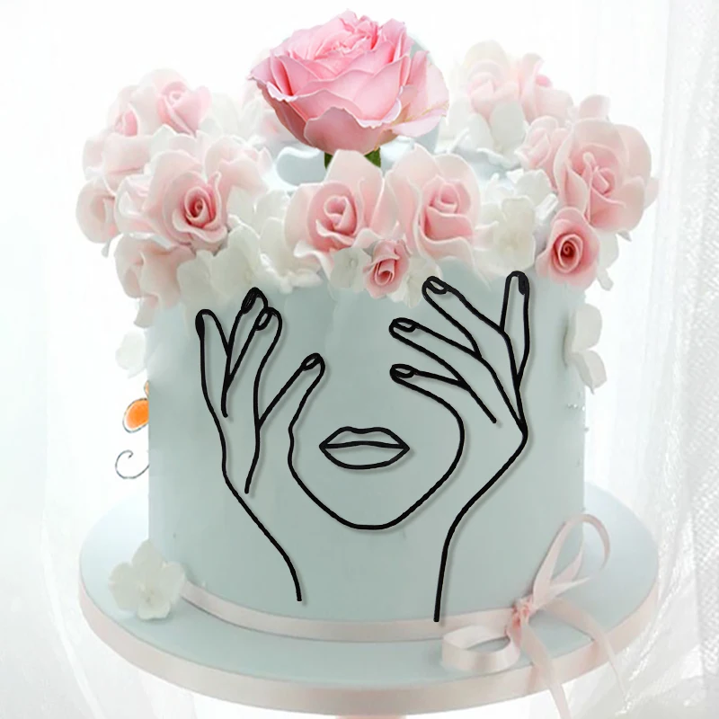 1Pc Acrylic Abstract Minimalist Art Lady Face Cake Topper Girls Birthday Cake Decorations Wedding Party Character Cake Toppers