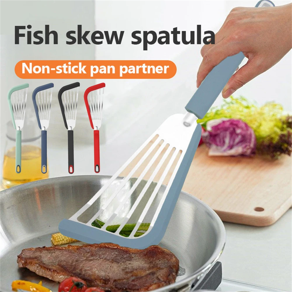 Kitchen Fish Frying Spatula Silicone Heat Resistant Stainless Steel, Suitable For Frying Eggs Steak Fish Non Stick Pan Shovel