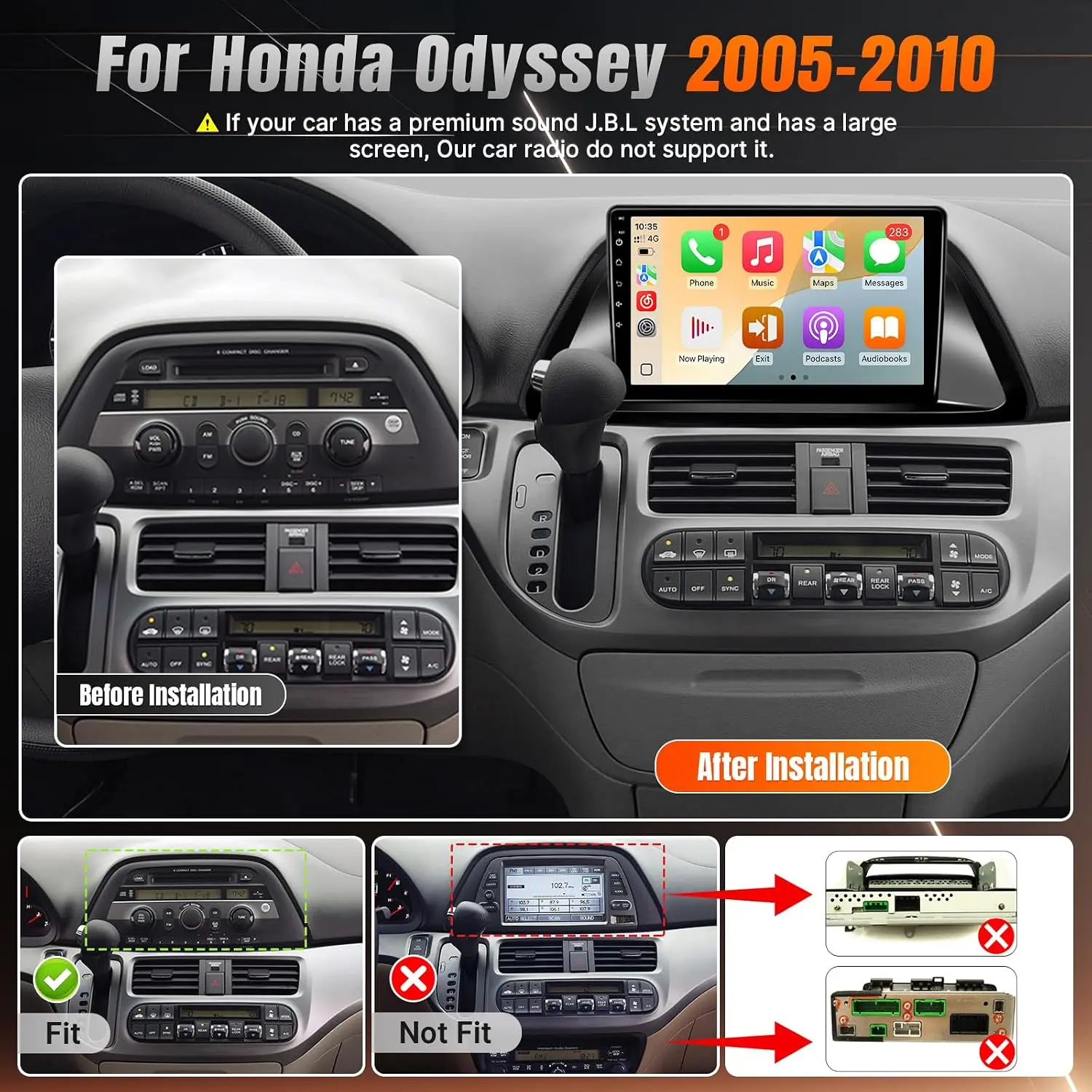 Linux Car Radio for Honda Odyssey 2005 2006 2007 2008 2009 2010 Fast Boot Stereo with Wireless Carplay Android Auto