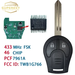 SUPERKEY TWB1G766 zdalny kluczyk samochodowy PCF7961A 46 Chip 433MHz dla Nissan Micra Note 2014 2015 2016 2017