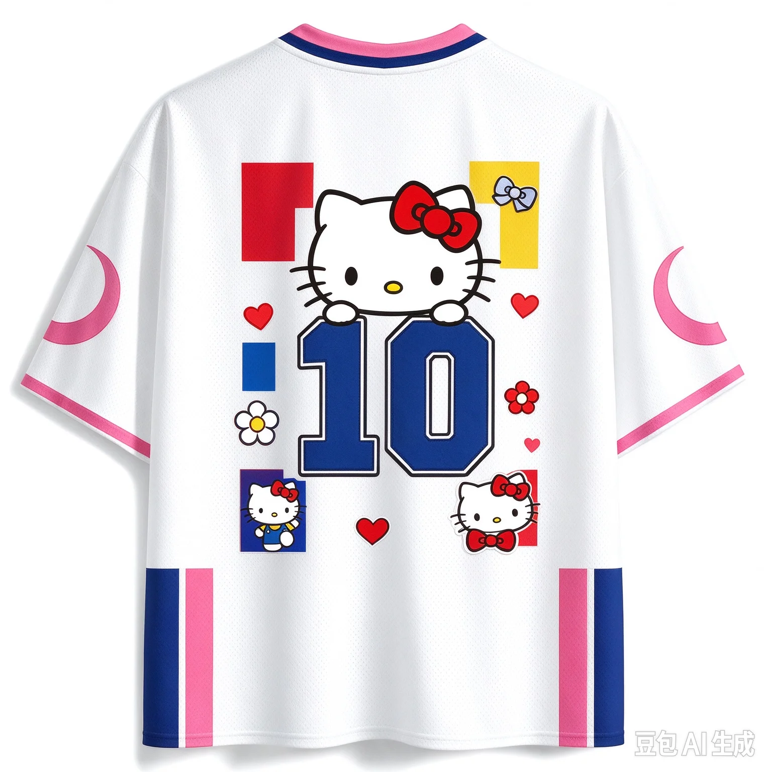 2026 Neues Hello Kitty 3D-Druck Mesh-Fußballtrikot Weißes Farbblock-Design Unisex Sommer Kawaii Y2K Streetwear Atmungsaktives Cartoon-Oberteil – Detail 5