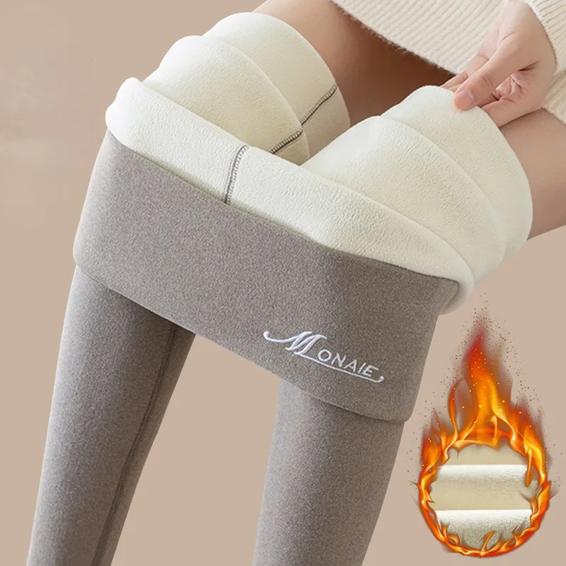 Mallas cálidas de invierno para mujer, mallas de cintura alta sin rastro, pantalones térmicos interiores, mallas elásticas de terciopelo y gruesas