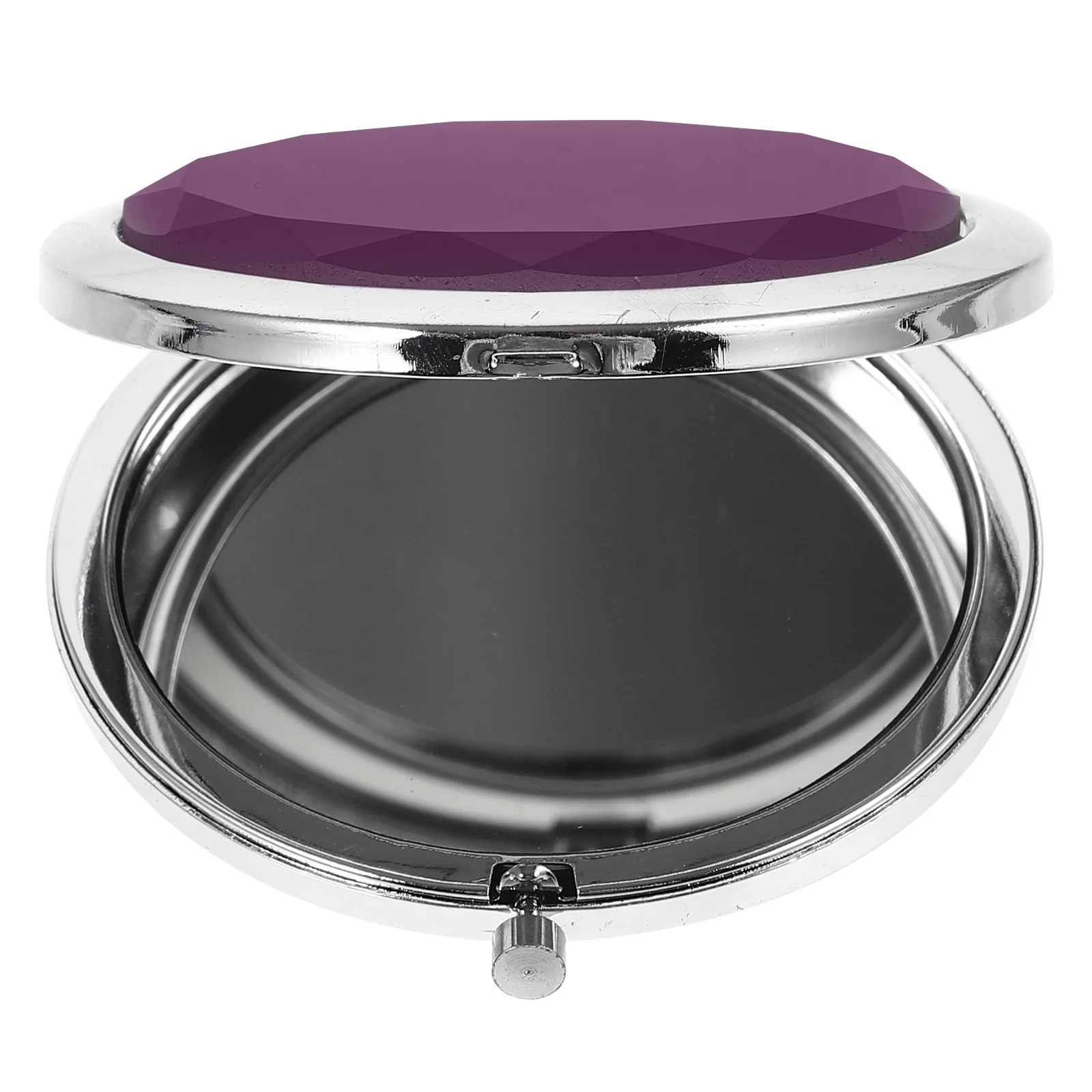 مرآة جيب مدمجة قابلة للطي مستديرة مزدوجة الجوانب مكبرة صغيرة للسفر محمولة باليد مرآة مكياج من سبائك الزنك كريستال متين