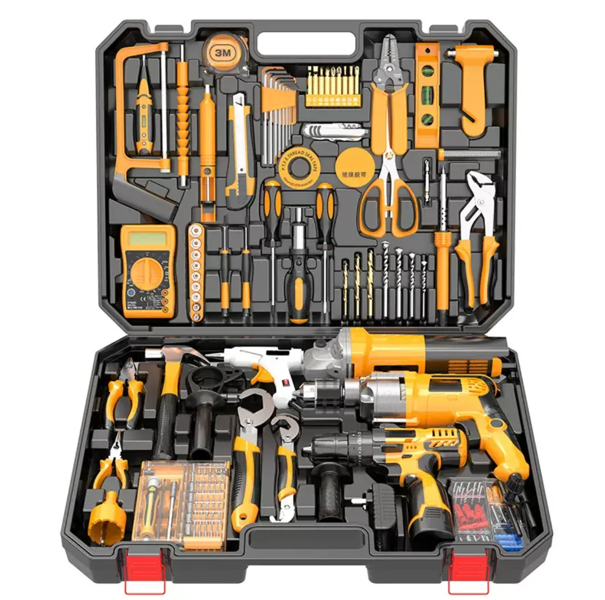 128PCS Multifunctional Battery-Powered Electric Tool Set-Stainless Steel Household Workshop Repair Kit Drill Angle Grinder OEM